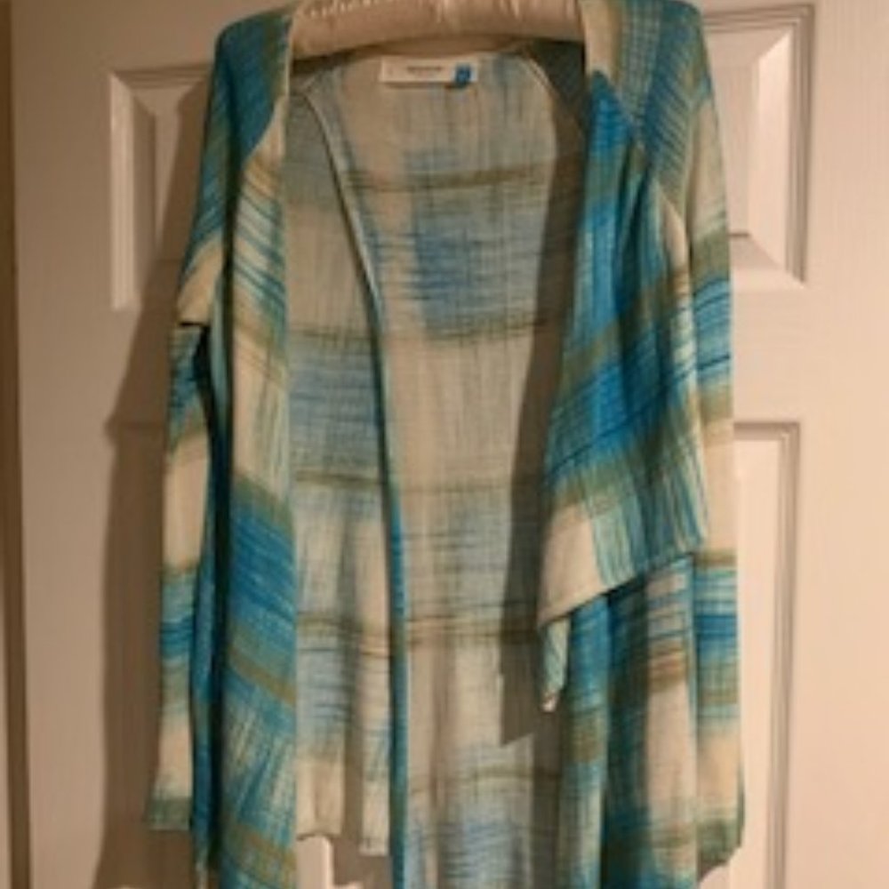 Turquoise abstract open shawl cardigan